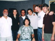 NYC 2005 BossAmerioca session with L-R Helio Schiavo, Debby Watts, Dionisio Santos, Leco Reis, Joel Frahm, Tim Collins - click to enlarge
