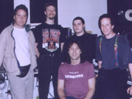 MJ with 2nd version of band Sound Sculpture at NYC recording studio, 1993. from left, Rob Thomas, Jon Doty, Jay Mazzarella, Steve Samuels - click to enlarge