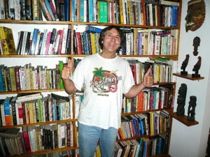 In my Putnam Valley library with African diasporic sculptures.
